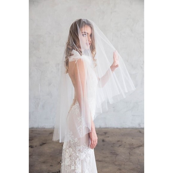 Brides and Hairpins Danton Veil Raw-Edge Tulle Fingertip Veil with Blusher Ivory main image 8